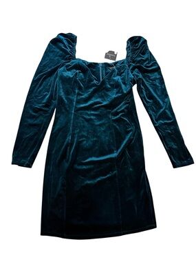 Topshop Teal Velvet Long-Sleeve Mini Dress